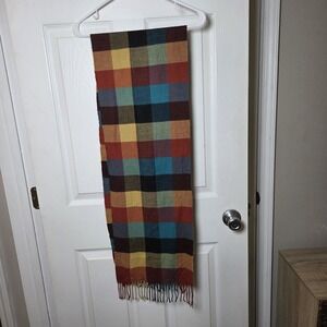 Colorful plaid scarf cashmere viscose blend fringe cozy fall winter classic